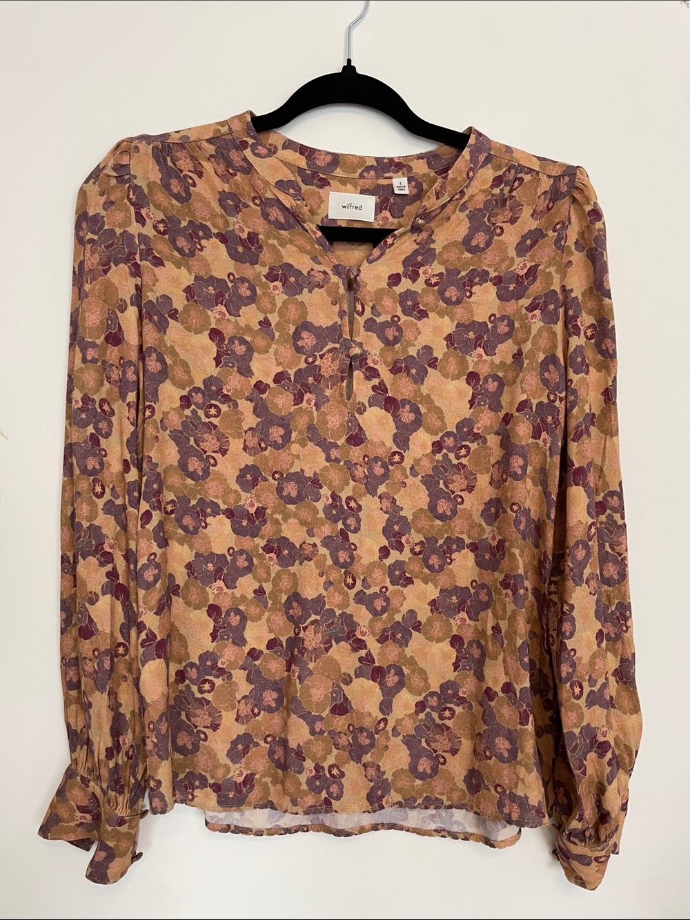 Wilfred Floral Print Long Sleeve Blouse in Mustard and Plum